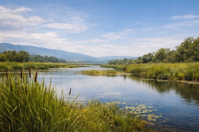 Mountain stream and wetland landscape